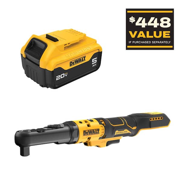 20V Lithium-Ion Cordless 3/8 in. to 1/2 in. Ratchet with 20V Max Premium 5.0Ah Battery Pack