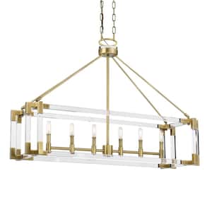 Prima Vista 6-Light Aged Antique Brass Island Chandelier with Clear Acrylic Accents