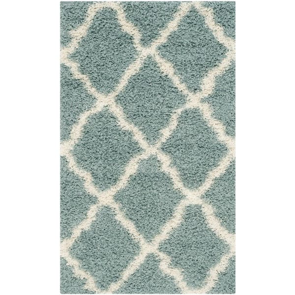 SAFAVIEH Dallas Shag Light Blue/Ivory Doormat 3 ft. x 5 ft. Geometric Area Rug