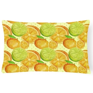 12 in. x 16 in. Multi-Color Lumbar Outdoor Throw Pillow Watercolor Limes and Oranges Citrus