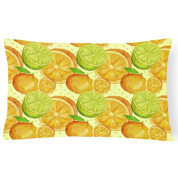 Caroline's Treasures 12 in. x 16 in. Multi-Color Lumbar Outdoor Throw Pillow Watercolor Limes and Oranges Citrus