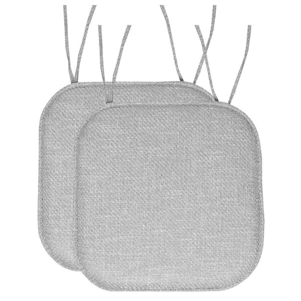 Sweet Home Collection Gray Herringbone Memory Foam Square 16 in. W x 16 in. D, Non-Slip Indoor/Outdoor Chair Seat Cushion with Ties (2-Pack)