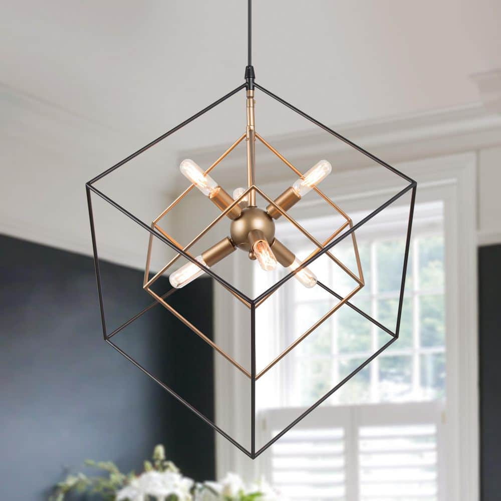Abtercetor Matte Black Wrought Iron Cage LED Chandelier