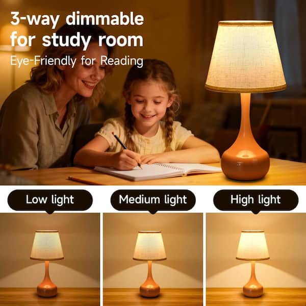 42.25 in. Pink LED Table Lamp Interior Lighting with Linen Shade and USB Port , 1 Bulb Included
