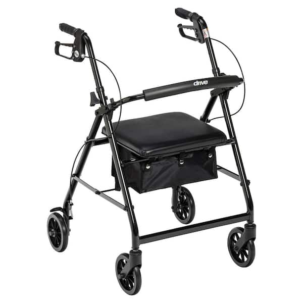 Drive Medical Rollator Rolling Walker with 6 in. Wheels, Fold Up Removable Back Support and Padded Seat, Black