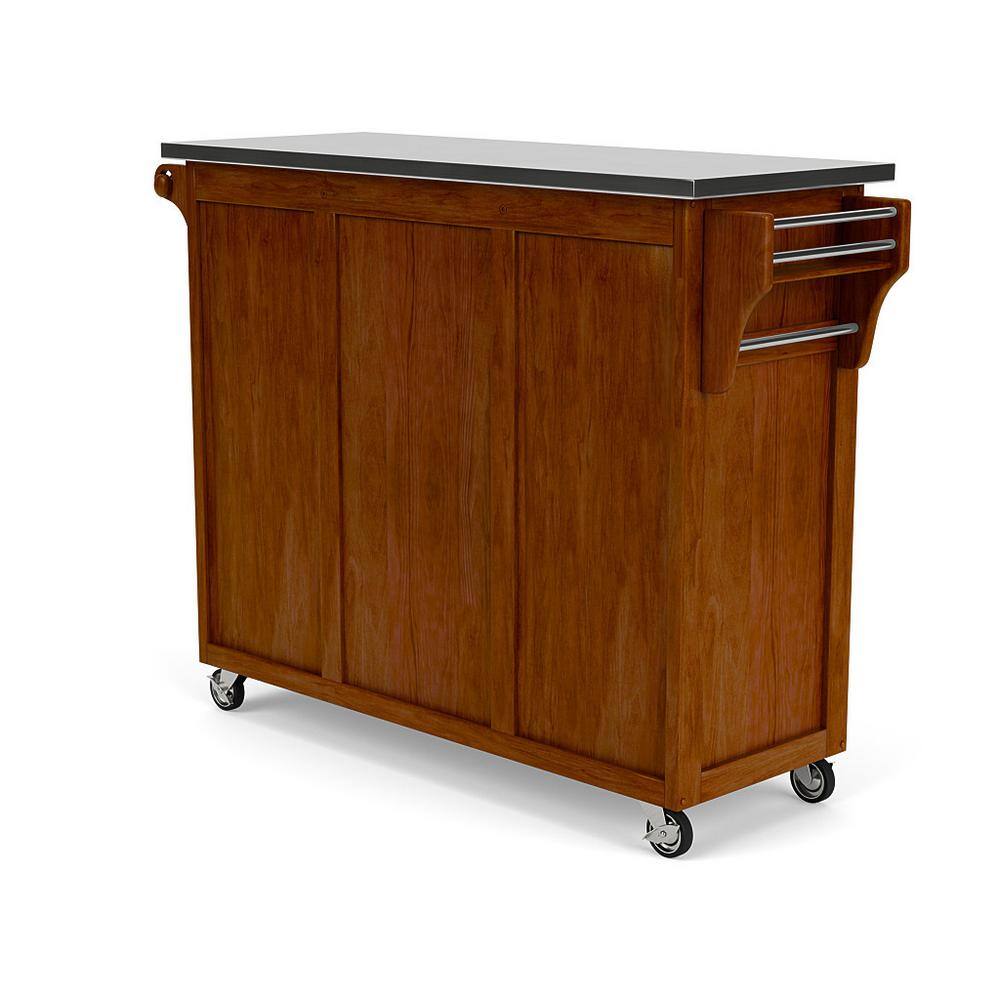 Cherry and Stainless Steel Kitchen Cart with Spice Rack