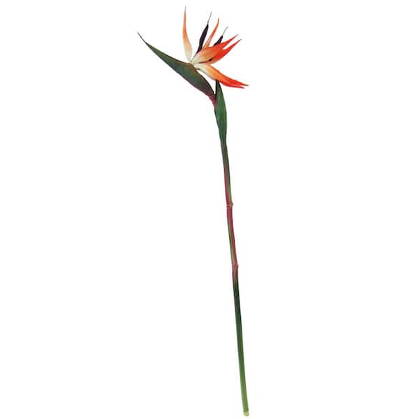 LIVING LUXURY 33 in. Natural Touch Orange Artificial Bird of Paradise Flower Stem Tropical Spray (Set of 3)