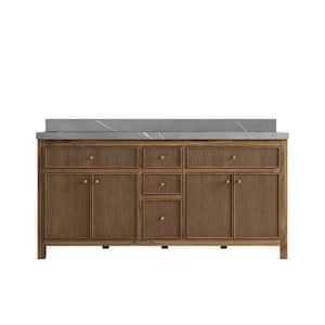 Sonoma Teak 72 in. W x 22 in. D x 36 in. H Double Sink Bath Vanity in Dark Teak with 2" Piatra Quartz Top