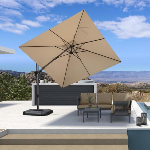 PURPLE LEAF 9 ft. Square Cantilever Umbrella Swivel Aluminum Offset 360° Rotation Umbrella in Beige