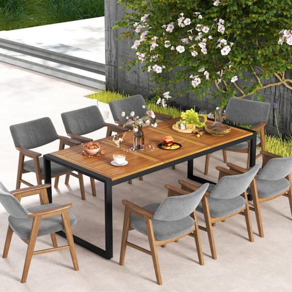 Acacia Wood Patio Dining Table 79 in. W Rectangular Table with with Umbrella Hole for Balcony, Deck or Porch
