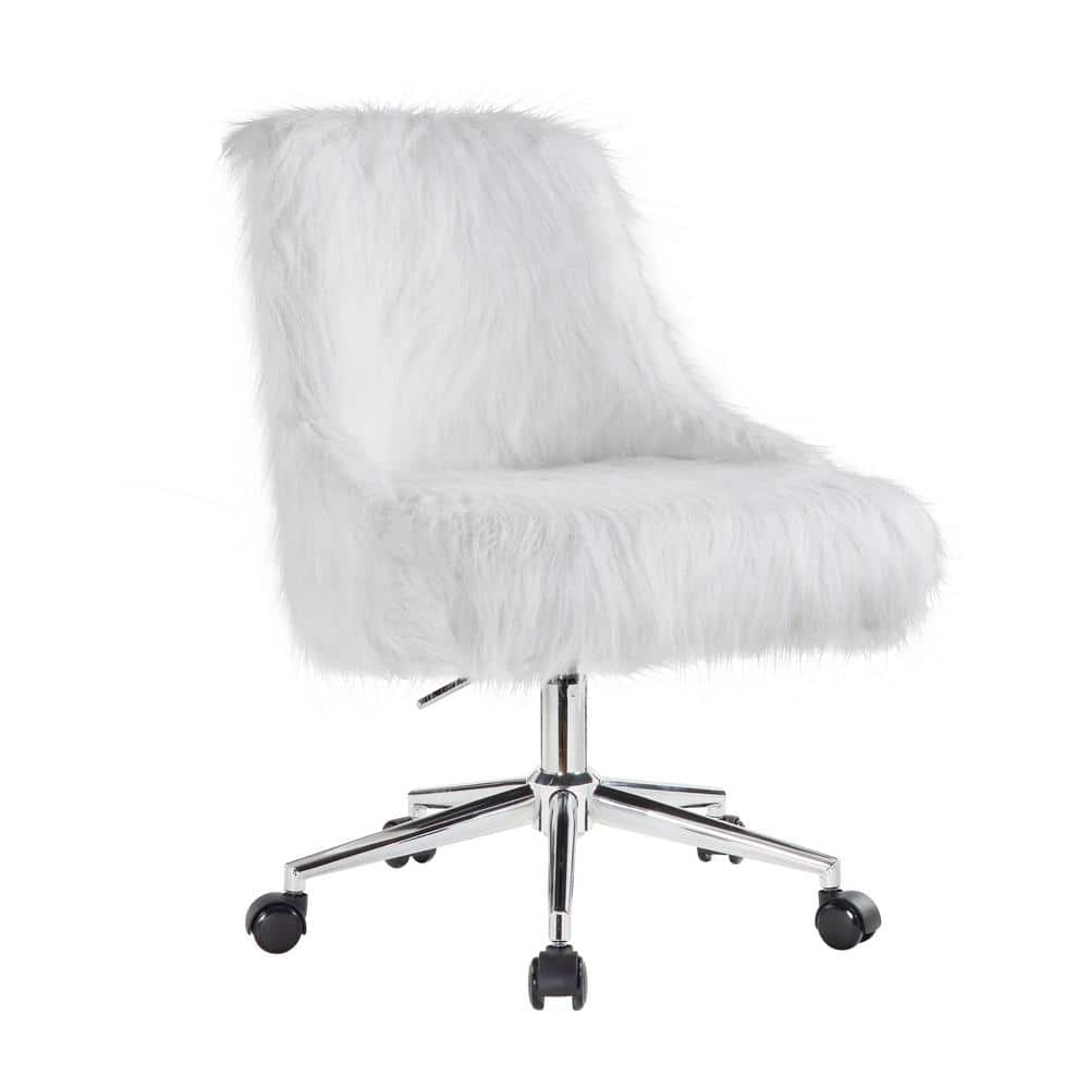Acme Furniture Arundell II Chrome and White Faux Fur Office Chairs ...