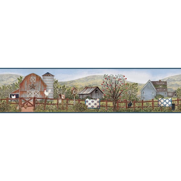 Chesapeake Clarksville Blue Farm Blue Wallpaper Border Sample