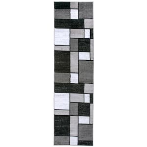 Contemporary Modern Boxes Gray 24 in. x 120 in. Runner Rug