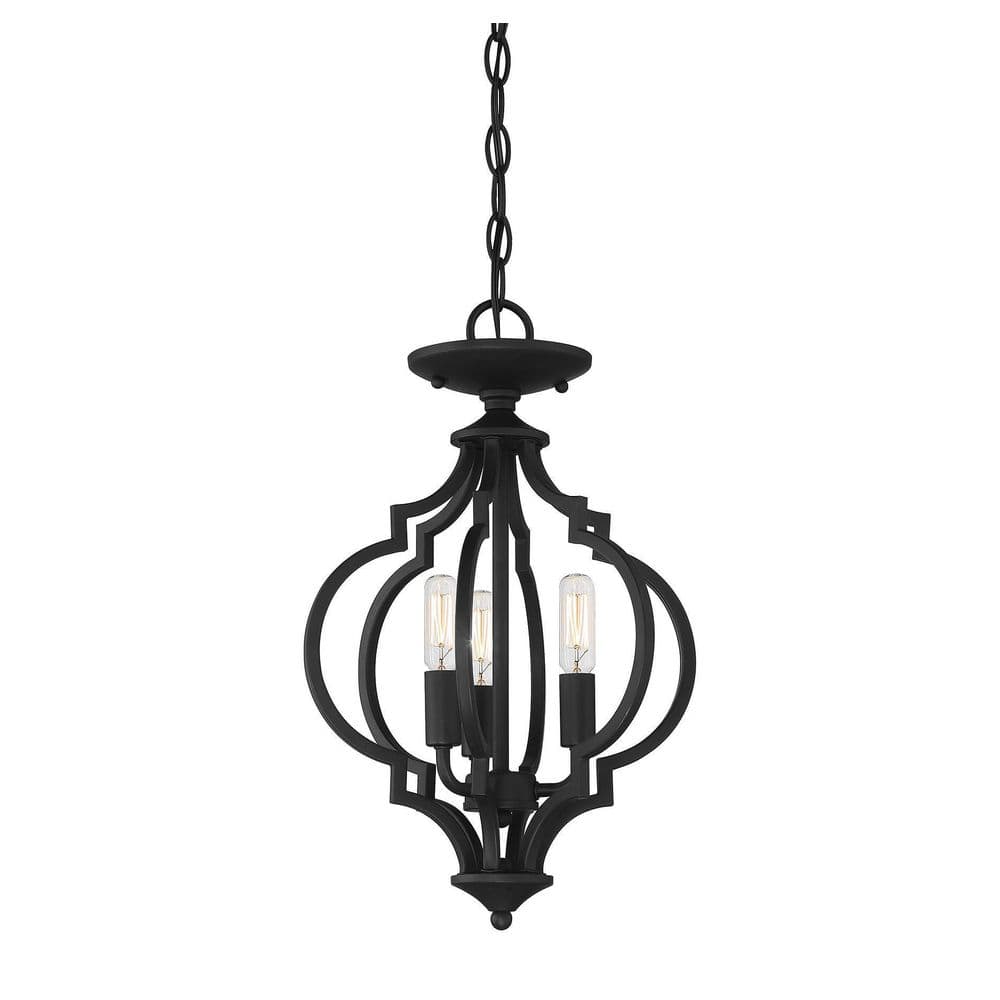 Matte Black Quatrefoil 3-Light Semi-Flush Mount Pendant