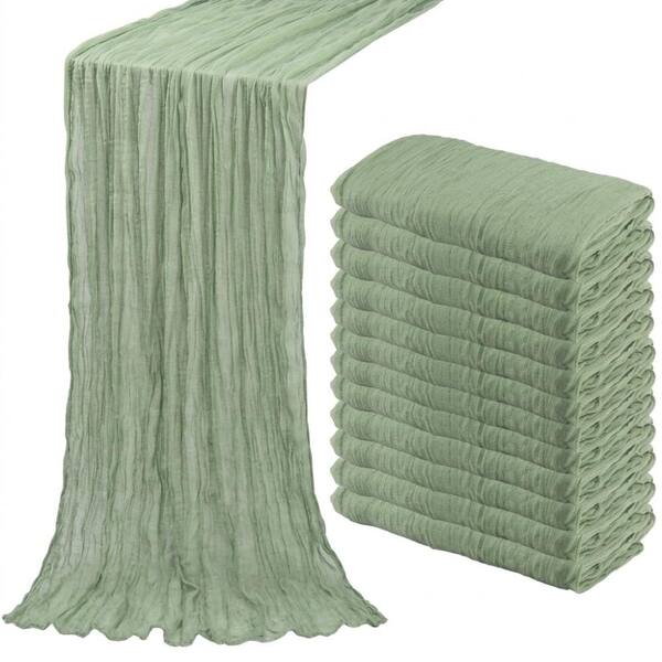 35 in. W x 120 in. L Green Solid Color Polyester Cheesecloth Table Runner for Table Decor 12 Pack