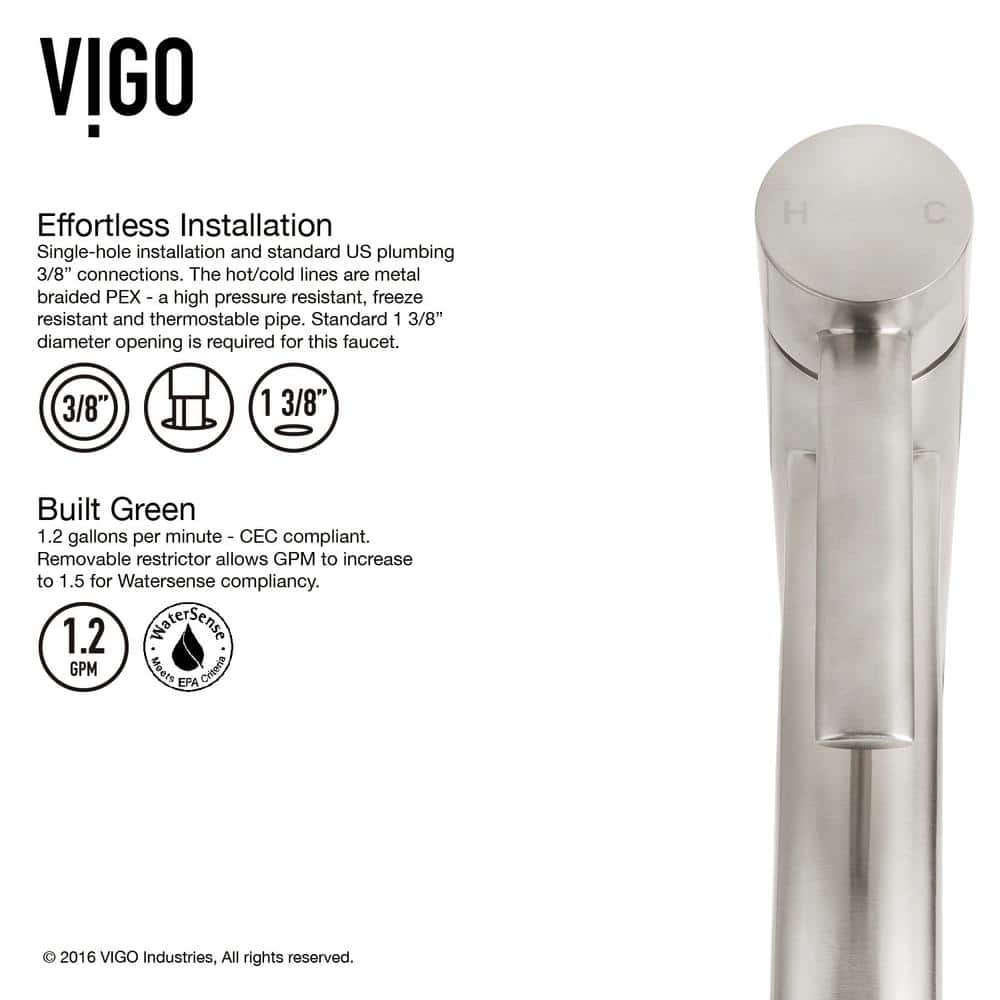 Elegant Brushed Nickel Single-Hole Vessel Bathroom Faucet