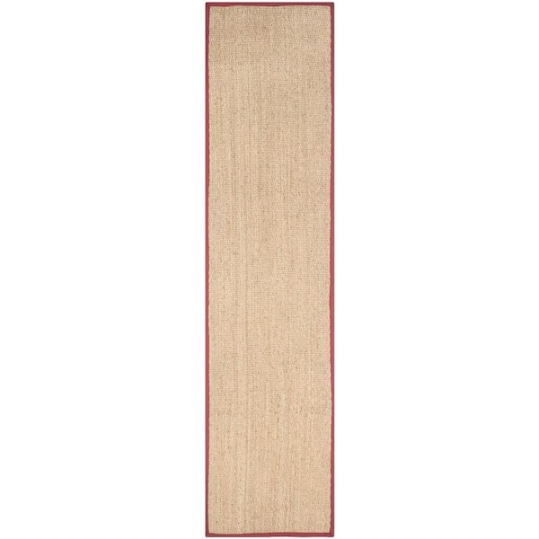 Natural Fiber Beige/Red 3 ft. x 16 ft. Border Runner Rug