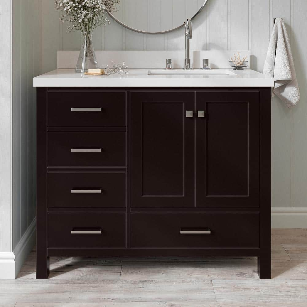 Cambridge 43 in. W x 22 in. D x 36 in. H Vanity in Espresso with Pure White Quartz Top -  ARIEL, A043SRWQRVOESP