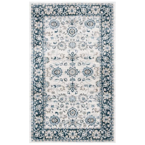 SAFAVIEH Isabella Cream/Navy Doormat 3 ft. x 5 ft. Speckled Floral Border Area Rug