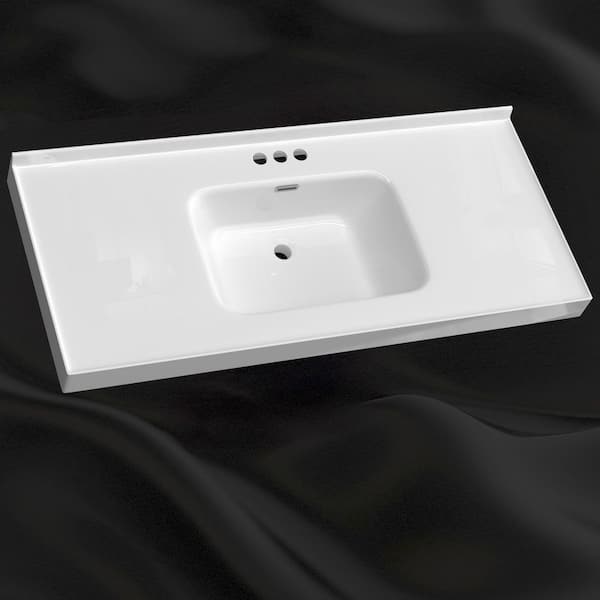 Ter 49 in. W x 22 in. D Solid Surface White Rectangular Single Sink Vanity Top with Backsplash Basin 3 Holes Countertop