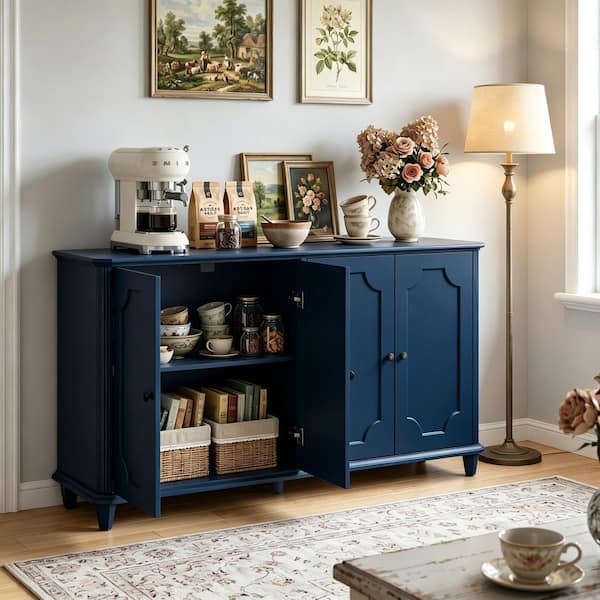 Harper & Bright Designs Blue Farmhouse Wood 4-Doors Sideboard Buffet with Antique Bronze Knobs for Entryway, Living Room, Kitchen GCCPZRP503522