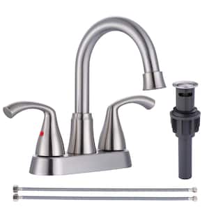 2-Handles 3-Holes Deck Mount Widespread Bathroom Faucet with Drain Assembly in Brushed Nickel