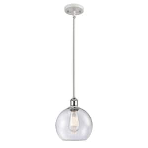 Athens 100-Watt 1 Light White and Polished Chrome Shaded Mini Pendant Light with Seeded Glass Shade