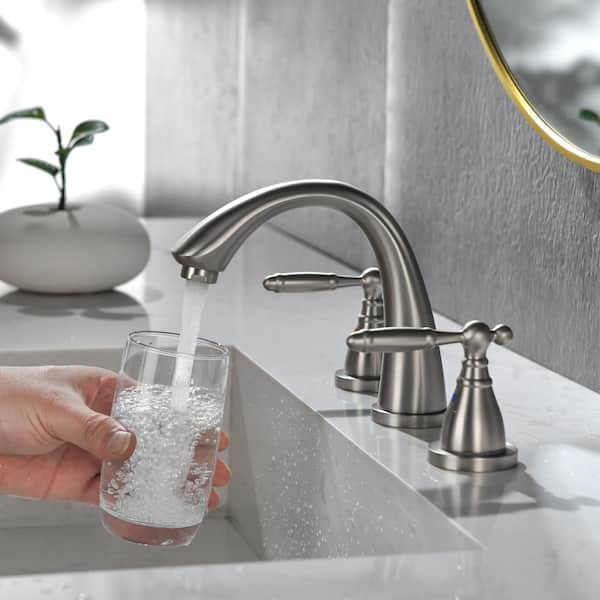 Dowell 8 in. Widespread 2-Handle Mid-Arc Bathroom Faucet with Valve and cUPC Water Supply Lines in Brushed Nickel