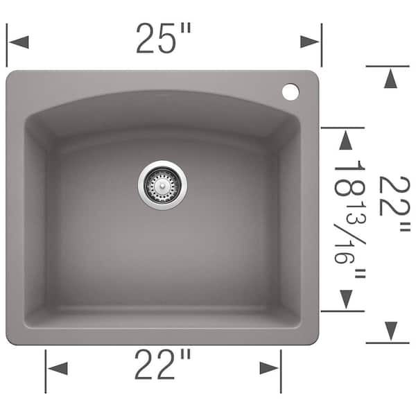 DIAMOND Silgranit 25 in. Dual Mount Granite Composite Metallic Gray Single Bowl Kitchen Sink with 1-Hole