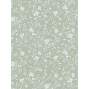 Spring Blossom Collection Magnolia Floral Vine Green/White Matte Finish Non-Pasted Non-Woven Paper Wallpaper Roll