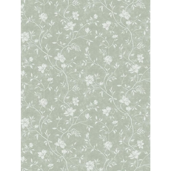 Unbranded Spring Blossom Collection Magnolia Floral Vine Green/White Matte Finish Non-Pasted Non-Woven Paper Wallpaper Roll