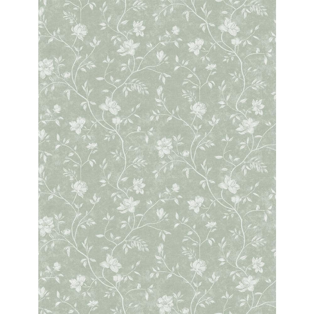 Spring Blossom Collection Magnolia Floral Vine Green/White Matte Finish Non