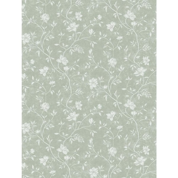 Unbranded Spring Blossom Collection Magnolia Floral Vine Green/White Matte Finish Non-Pasted Non-Woven Paper Wallpaper Sample