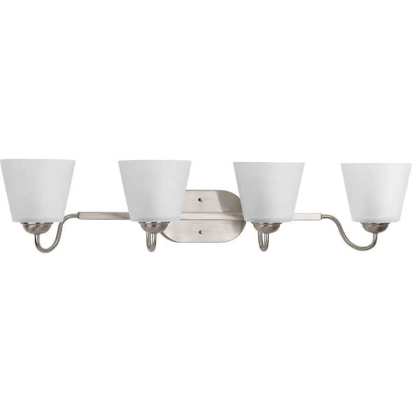 Progress Lighting Arden Collection 4-Light Brushed Nickel Etched Glass Farmhouse Bath Vanity Light