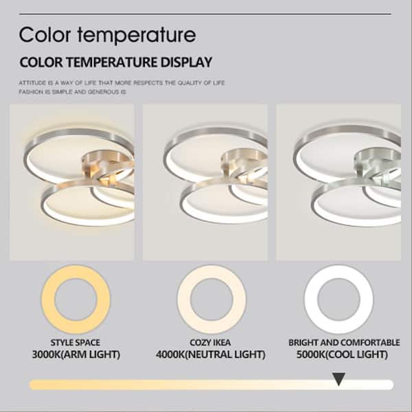 Sunpez LED 3 Rings LED Light Fixtures Semi-Flush Mount Gold Chandelier Dimmable 3000K-5000K Modern Ceiling Lamp