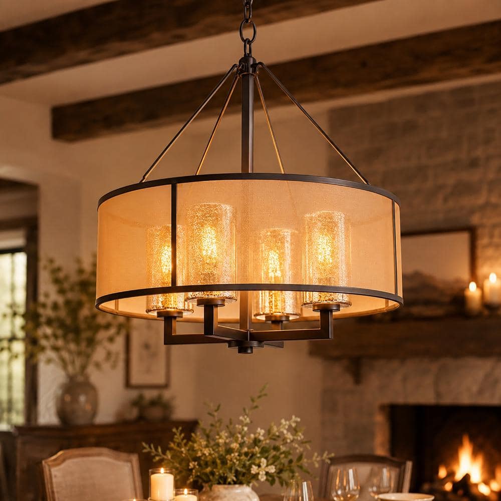 24-Inch 4-Light Oil Rubbed Bronze Transisional Chandelier with Beige Drum Shade and Mercury Glass price history on PriceWatchPro