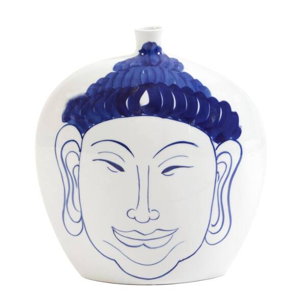 Unbranded Large Blue and White Ceramic Buddha Decorative Vase