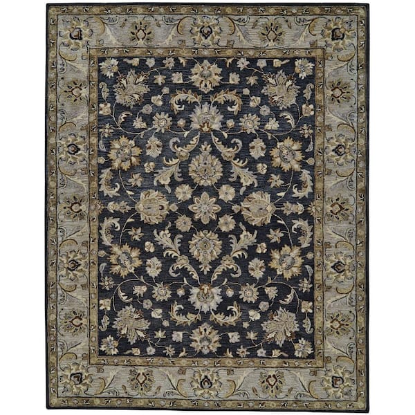 HomeRoots 10 x 13 Gray and Ivory Floral Area Rug