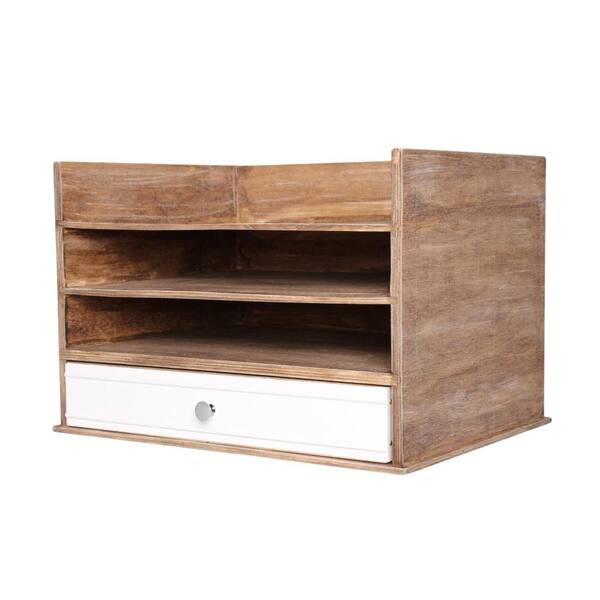 Kate and Laurel Industrious Rustic Brown/White Wood Letter Tray