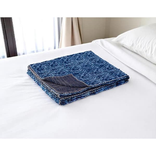 Blue Paisley Cotton Throw Blanket