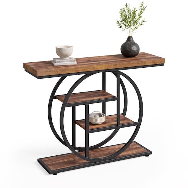 BYBLIGHT Turrella 41.3 in. Brown Rectangle Wood Console Table with Storage Shelves