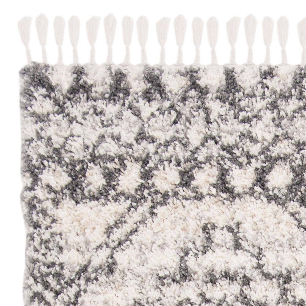 CosmoLux Round Gray Geometric Shag Rug, 59 in Diameter