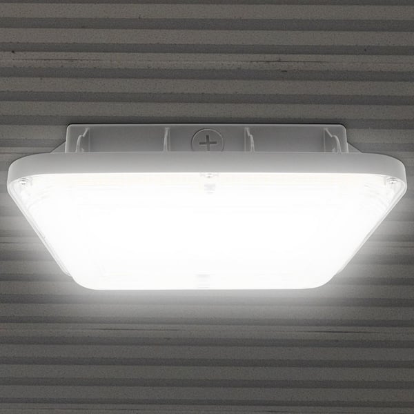 Gray Slim Integrated LED Garage Canopy Light, 3CCT, 60/80/100W, Up to 12000LM, 155° Beam, IP65, 120-277V, Dimmable, DLC