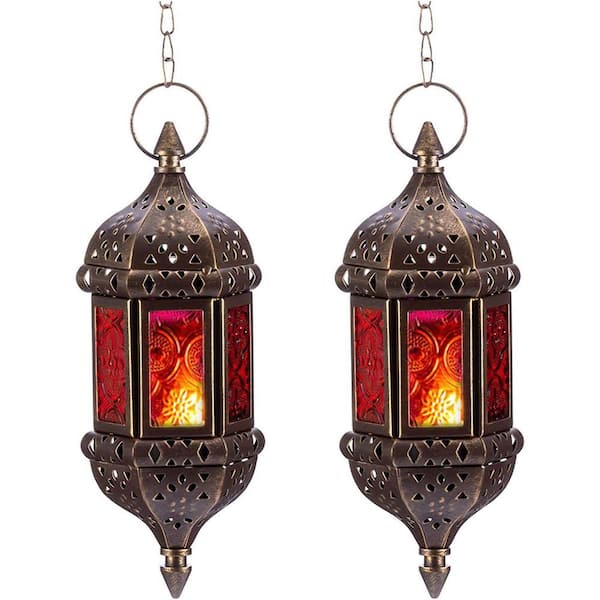 9.5 in. x 3.5 in. Bronze Metal Moroccan Hanging Lantern without