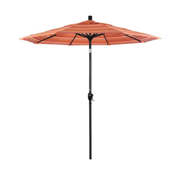 California Umbrella 7.5 ft. Black Aluminum Pole Aluminum Ribs Market Push Tilt Crank Lift Outdoor Patio Umbrella in Dolce Mango Sunbrella
