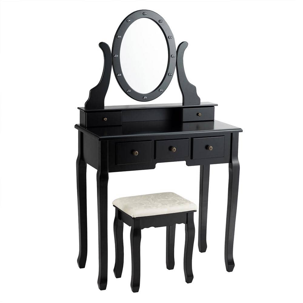 Vanity Set w/Mirror Drawers & Removable Box Makeup Dressing Table Home Brown 