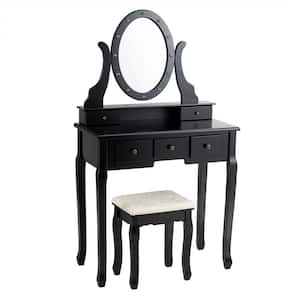 WIAWG 5-Drawers Pink Wood Makeup Vanity Set Dressing Desk W/Stool, LED  Round Mirror and Storage Shelves 52 x 31.5 x 15.7 in. WFKF210095-04 - The  Home Depot