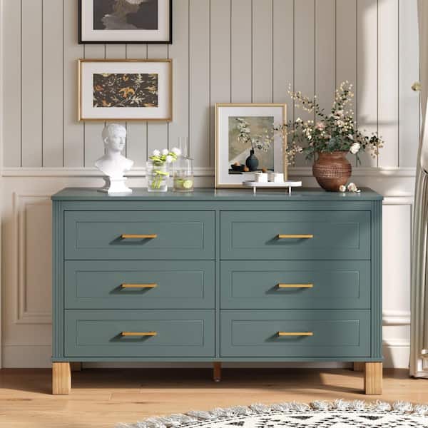 Lysandria Modern Light Green 6-Drawer 47.24 in. W Dresser with Metal Handles and Solid Wood Legs
