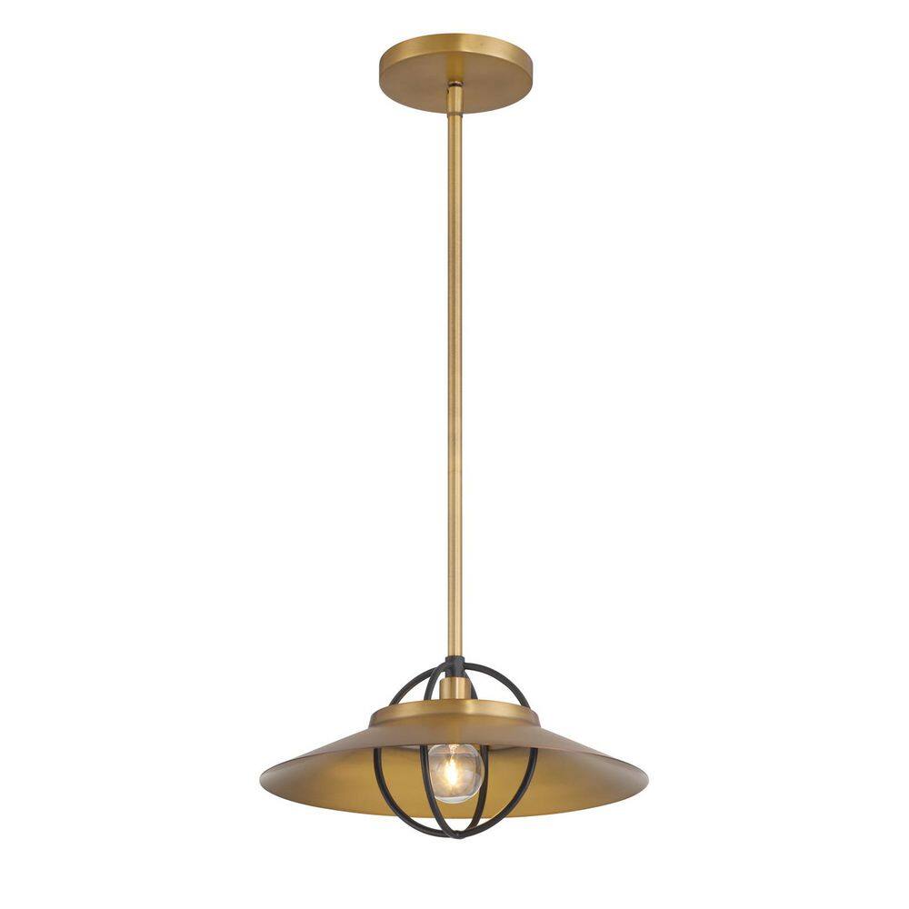 Newburie 60-Watt 1-Light Legacy Brass and Matte Black 12 in. Pendant Light with a ReflectiveMetal Shade No Bulb Included price history on PriceWatchPro