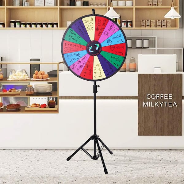 24 in. Spinning Prize Wheel, 14 Slots Spinning Wheel with Height Adjustable Stand, Roulette Wheel with a Dry Erase
